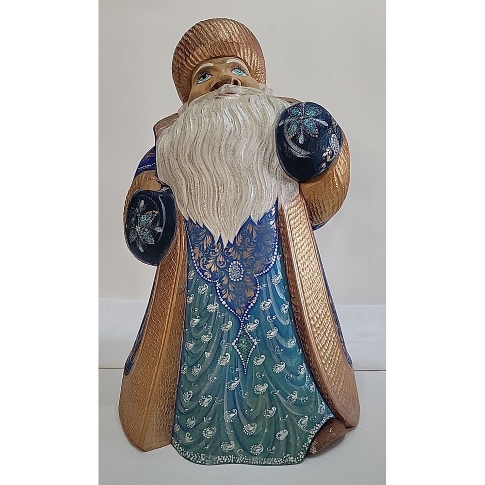 14" Signed S.N. Valoev Russian Santa 1984 Bogorodskoye Wood Carved Figurine